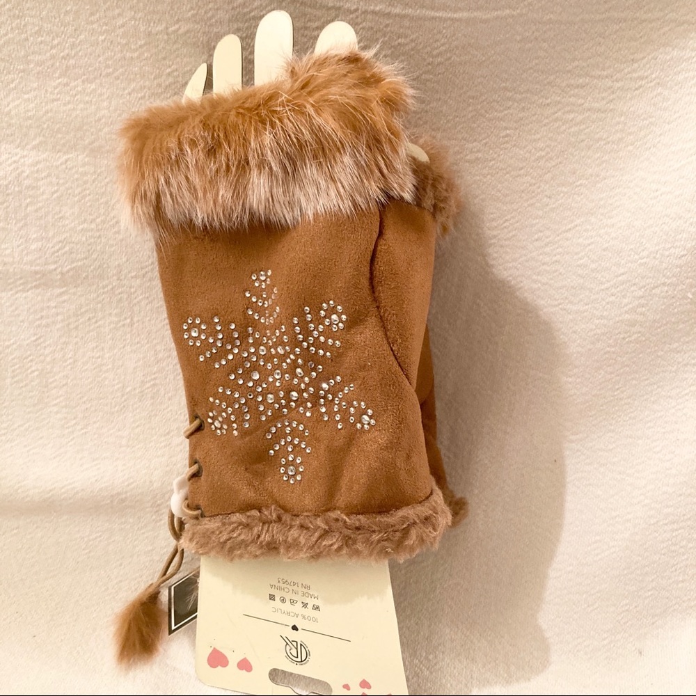 Fingerless Snowflake Faux Leather, Fur Gloves